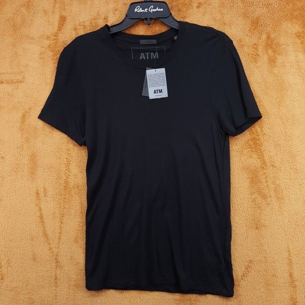 ATM Shirt Mens Small Black Pullover Crew Short Sleeve 100% Modal Tee T-Shirt